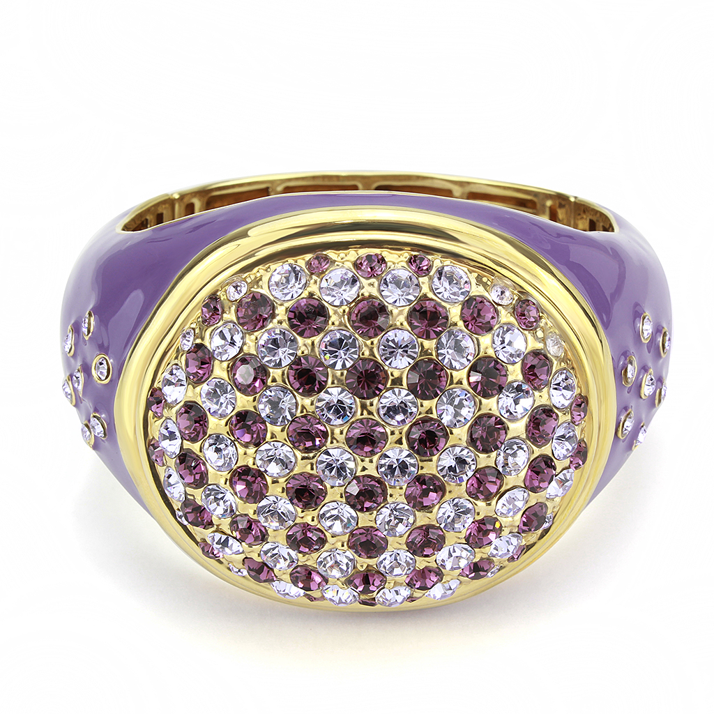 LO4326 - Gold Brass Bangle with Top Grade Crystal  in Amethyst