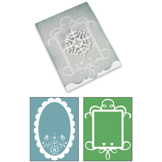 Sizzix Basic Grey Ornate 3 Card And Frames Set Bigz Extra Long Die And Embossed Folders