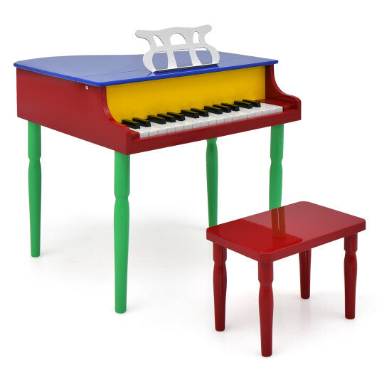 30-Key Wood Toy Kids Grand Piano with Bench and Music Rack-Multicolor - Color: Multicolor