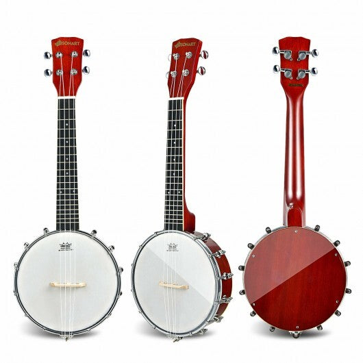 24 Inch Sonart 4-String Banjo Ukulele with Remo Drumhead and Gig Bag