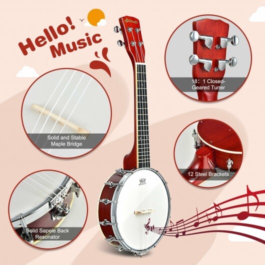 24 Inch Sonart 4-String Banjo Ukulele with Remo Drumhead and Gig Bag - Color: Red