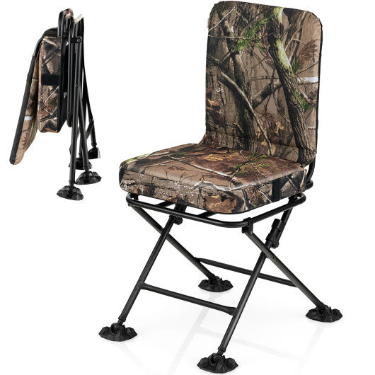 Swivel Folding Chair with Backrest and Padded Cushion-Camouflage - Color: Camouflage