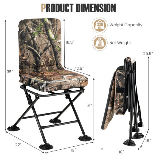 Swivel Folding Chair with Backrest and Padded Cushion-Camouflage - Color: Camouflage