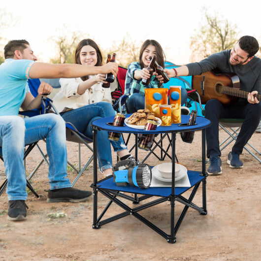 2-Tier Portable Picnic Table with Carrying Bag and 4 Cup Holders-Blue - Color: Blue