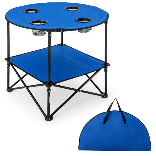 2-Tier Portable Picnic Table with Carrying Bag and 4 Cup Holders-Blue - Color: Blue