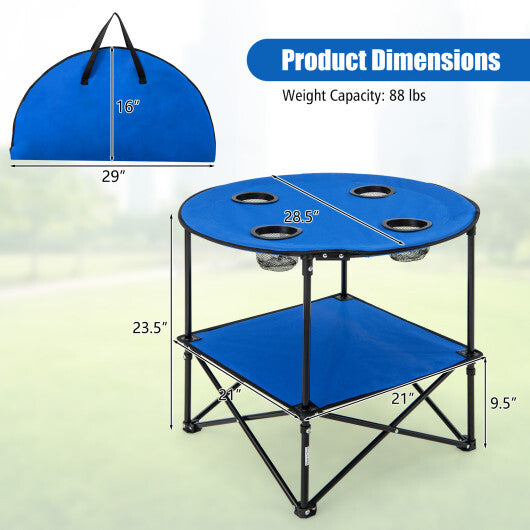 2-Tier Portable Picnic Table with Carrying Bag and 4 Cup Holders-Blue - Color: Blue