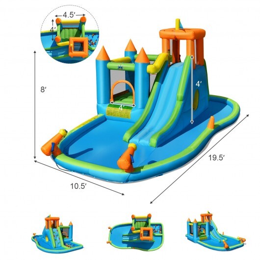 Inflatable Water Slide with Bounce House and Splash Pool without Blower for Kids - Color: Blue