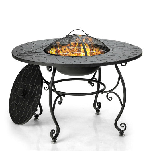 35.5 Feet Patio Fire Pit Dining Table With Cooking BBQ Grate - Color: Black