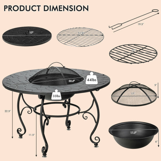 35.5 Feet Patio Fire Pit Dining Table With Cooking BBQ Grate - Color: Black