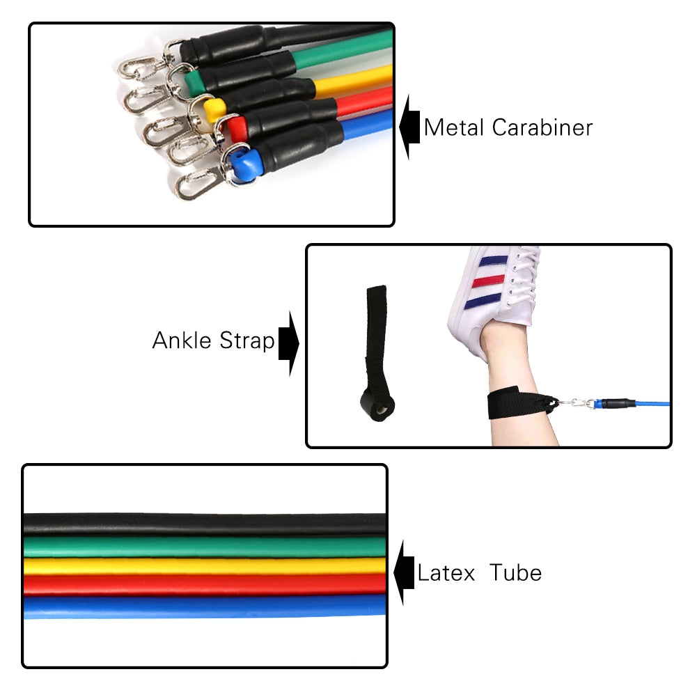 US 11Pcs Resistance Bands Yoga Pilates Crossfit Fitness Equipment Elastic Pull Rope Workout Latex Tube Set