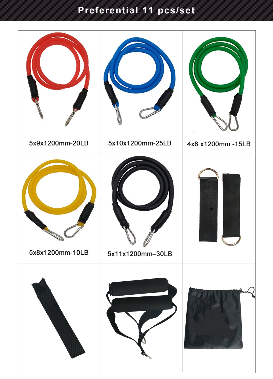 US 11Pcs Resistance Bands Yoga Pilates Crossfit Fitness Equipment Elastic Pull Rope Workout Latex Tube Set