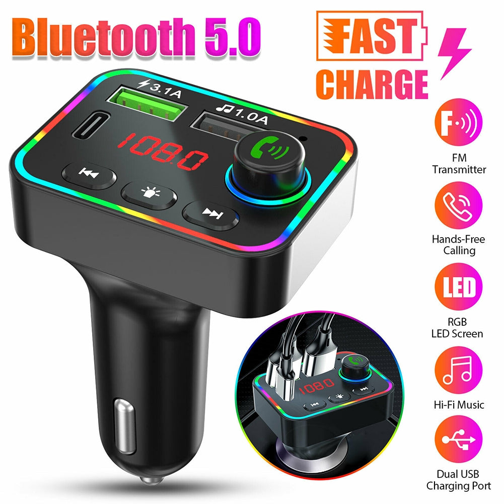 Usb Car Charger FM Transmitter Bluetooth 5.0 Black