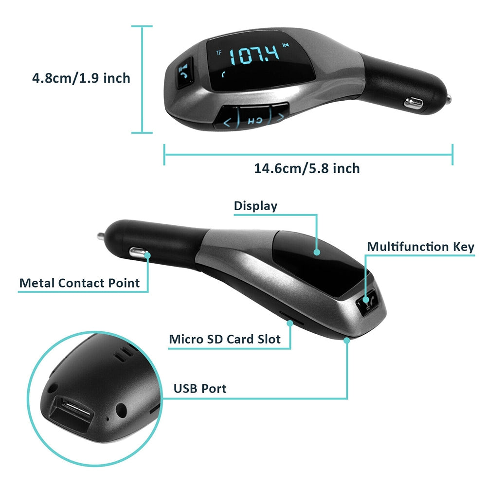 X5 Car Wireless Fm Transmitter Bluetooth USB Charging Port Black