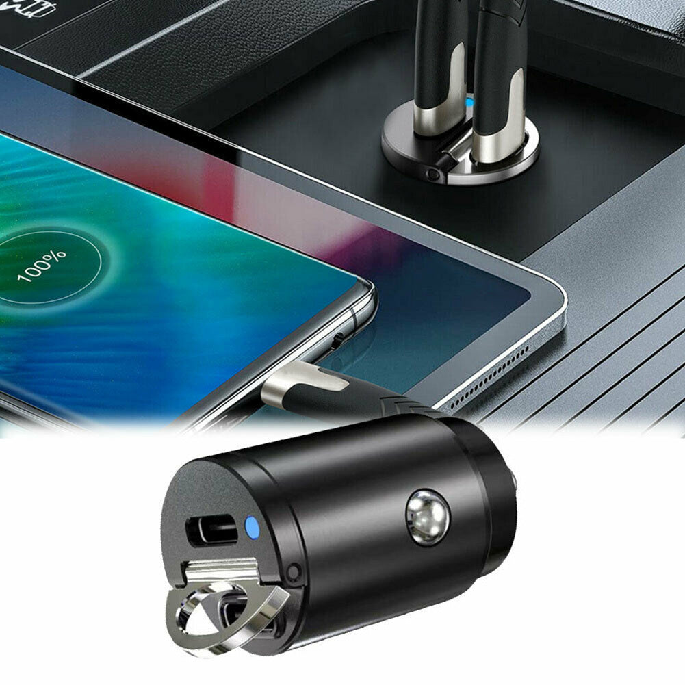 Mini Dual USB Type-c Pd Car Phone Charger Black