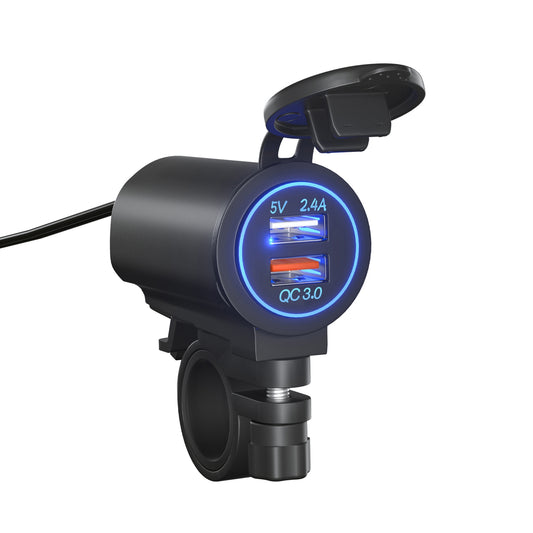 Motorcycle Charger Quick Charge Dual Usb Socket Port Interface Fast Charger With Voltmeter Modified Parts blue light