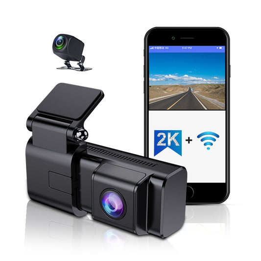 Wifi Dash Cam 2k HD Front Rear Dual Camera Screenless Driving Recorder Phone App Interconnected Car Dvr Black