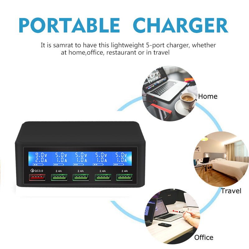 50W Quick Charge 3.0 5 Port USB Charger Adapter Mobile Phone Fast Charger for iPhone Samsung Xiaomi Tablet Charger black_AU