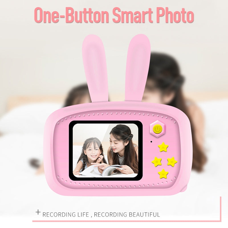 2 Inch HD Screen Digital Mini Camera Kids Cartoon Cute Camera Toys Outdoor Photography Props for Child  Blue rabbit