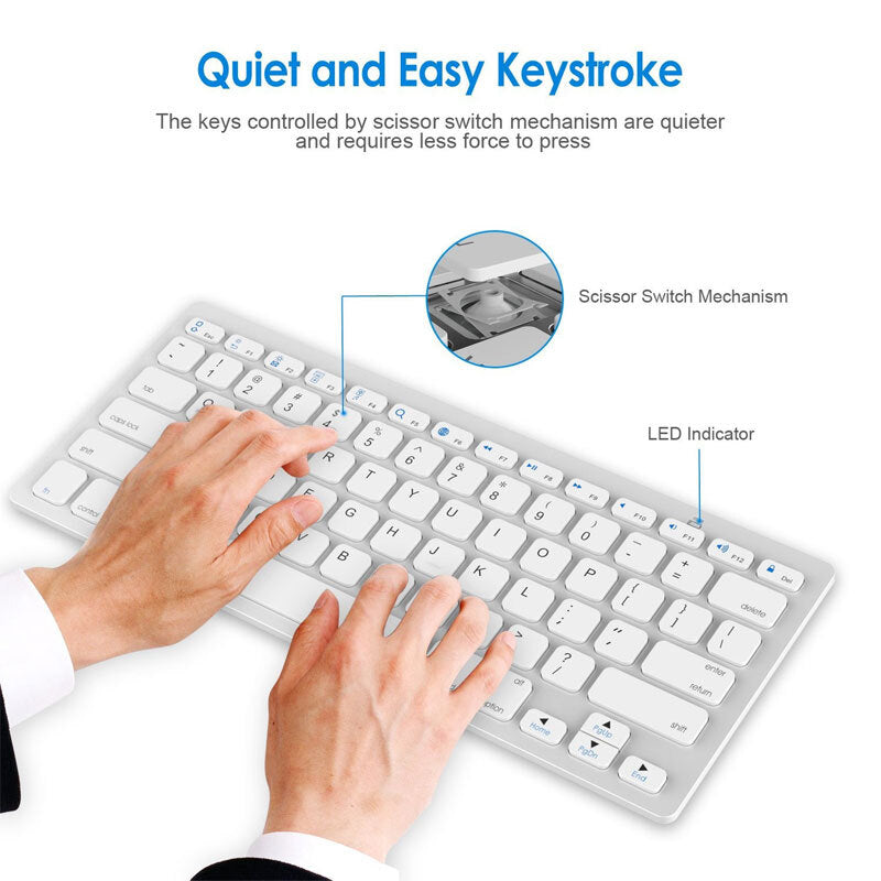 Wireless Gaming Keyboard Computer Game Universal Bluetooth Keyboard for Spanish German Russian French Korean Arabic English white