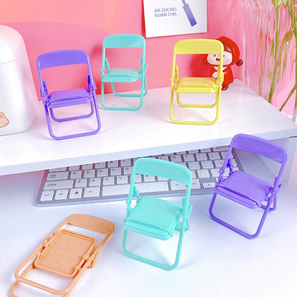 Mini Chair Shape Mobile Phone Stand Portable Cute Colorful Adjustable Folding Stool Lazy Phone Desktop Holder Purple