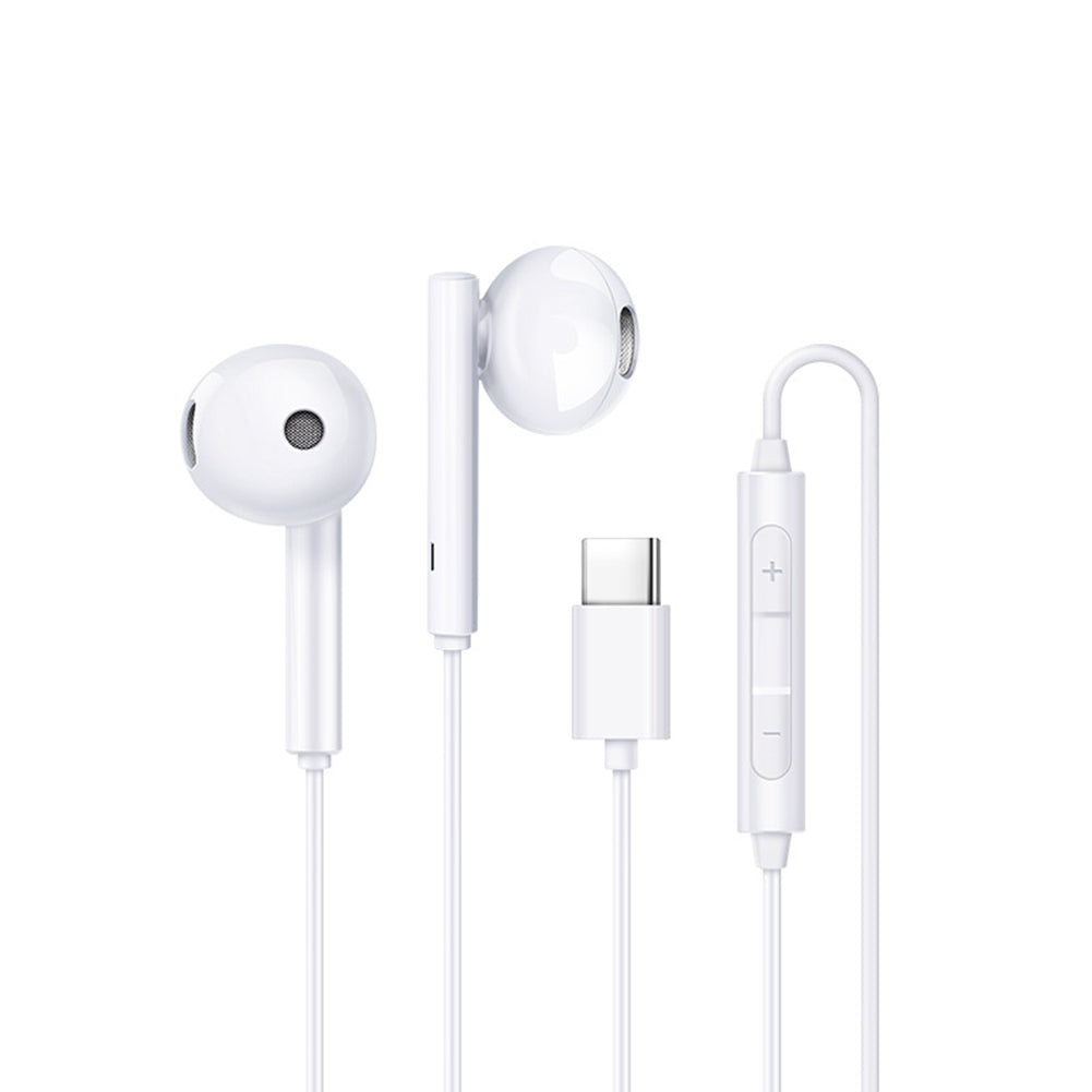 Semi-in-ear Wired Headset Type-c Interface Copper Ring Speaker with Microphone for Huawei White