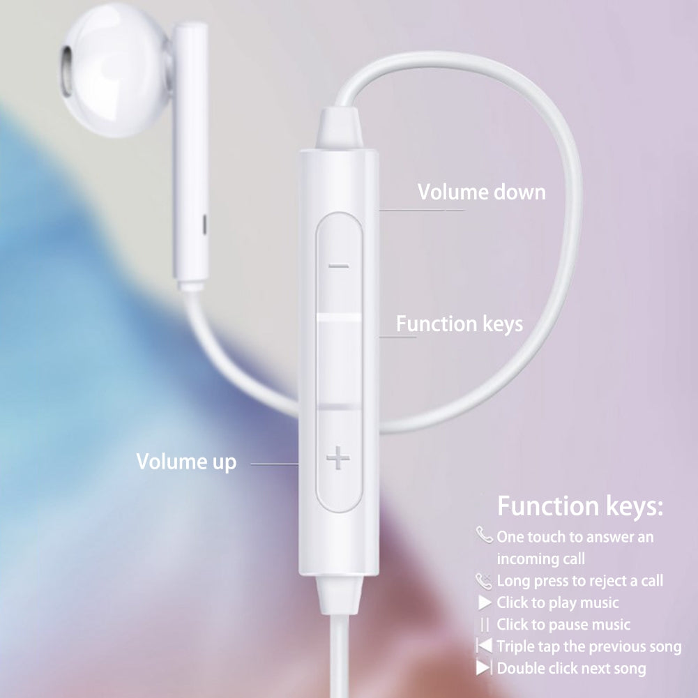 Semi-in-ear Wired Headset Type-c Interface Copper Ring Speaker with Microphone for Huawei White