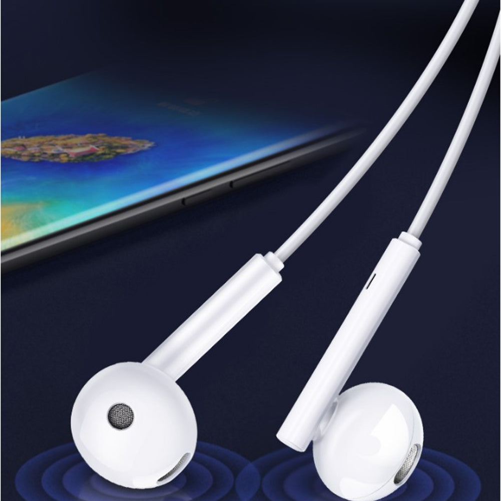 Semi-in-ear Wired Headset Type-c Interface Copper Ring Speaker with Microphone for Huawei White