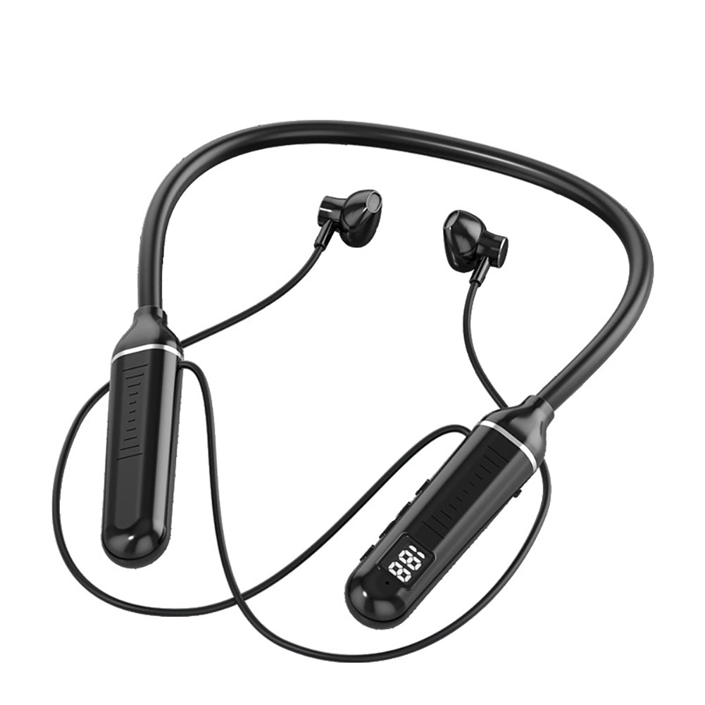 Wireless Bluetooth Headset with Digital Display Half In-ear Sports Stereo Hanging Neck Headphones Blue