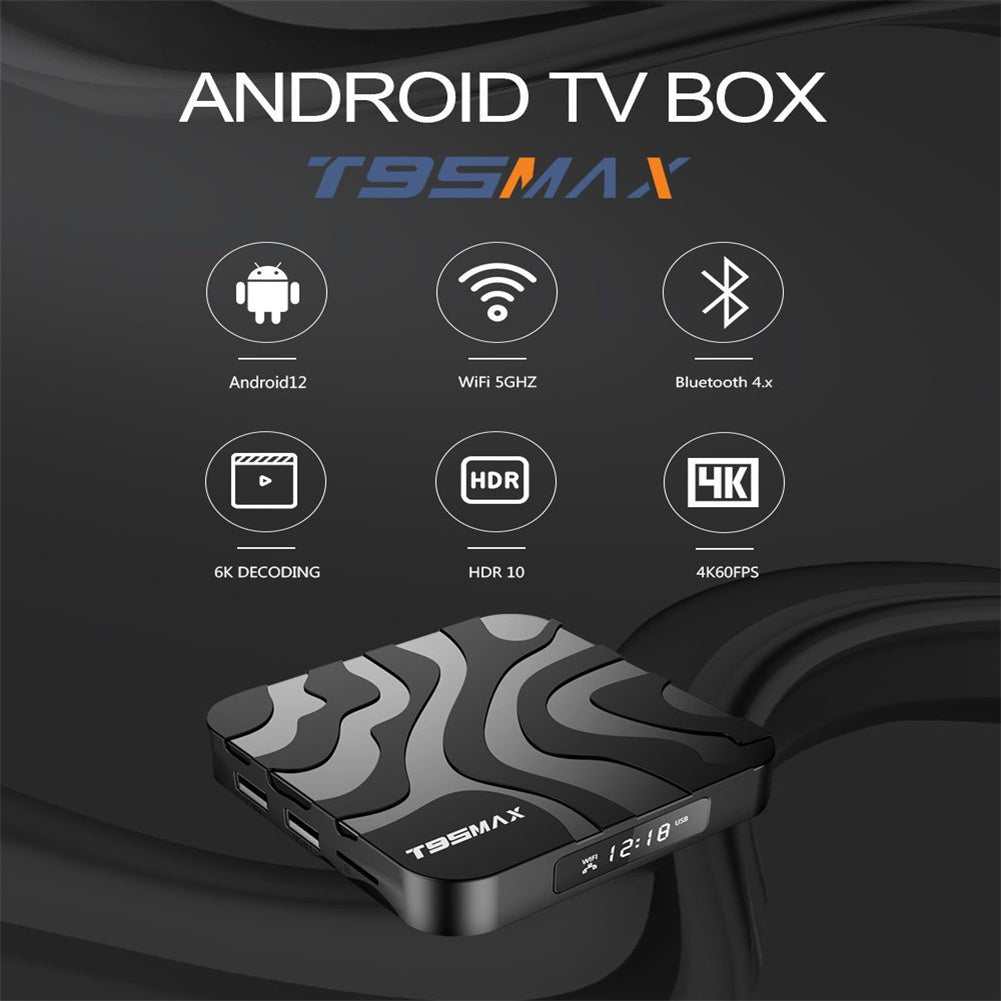 T95max Android 12 Smart Tv Box H618 2.4g 5g Wifi Bluetooth-compatible Network Set Top Box black EU Plug 4+32G