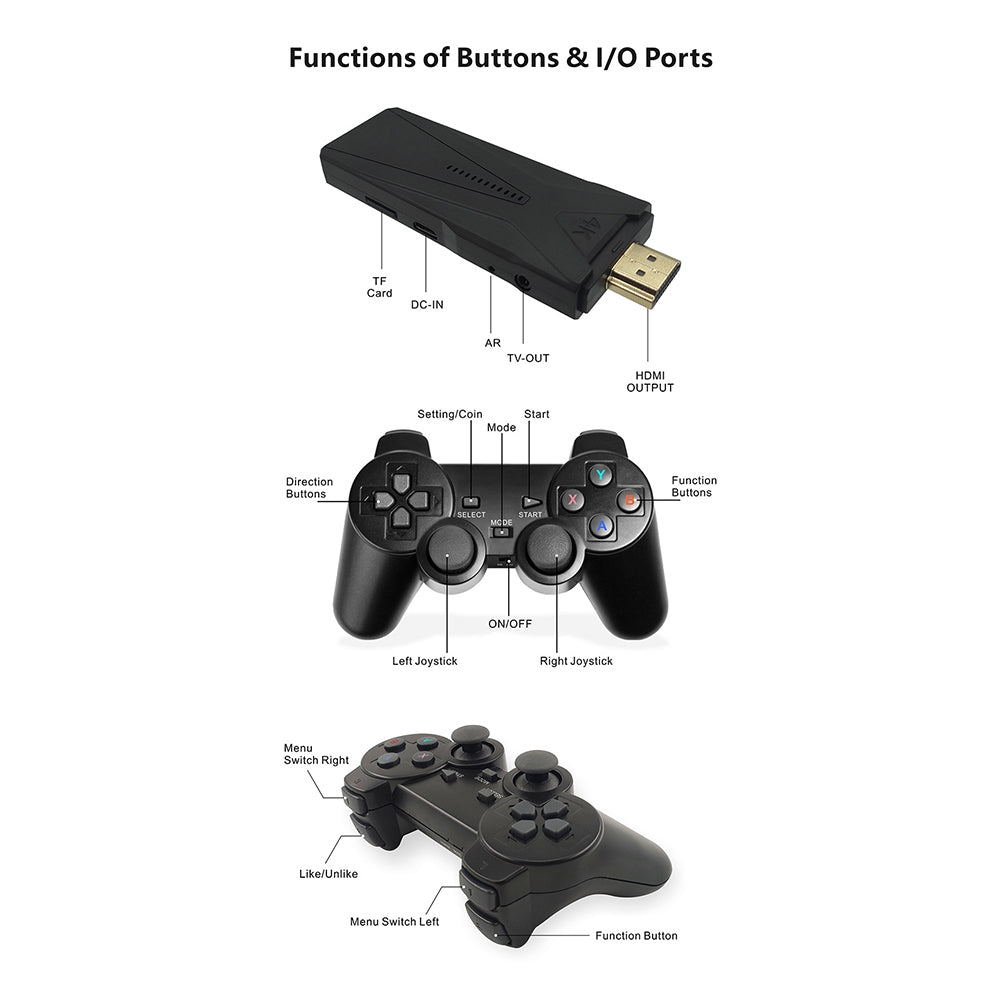 1 Set Gt65 Android Tv Game Console Dual System Wireless Controller Tv Game Console Psp Gd10 Black 128g