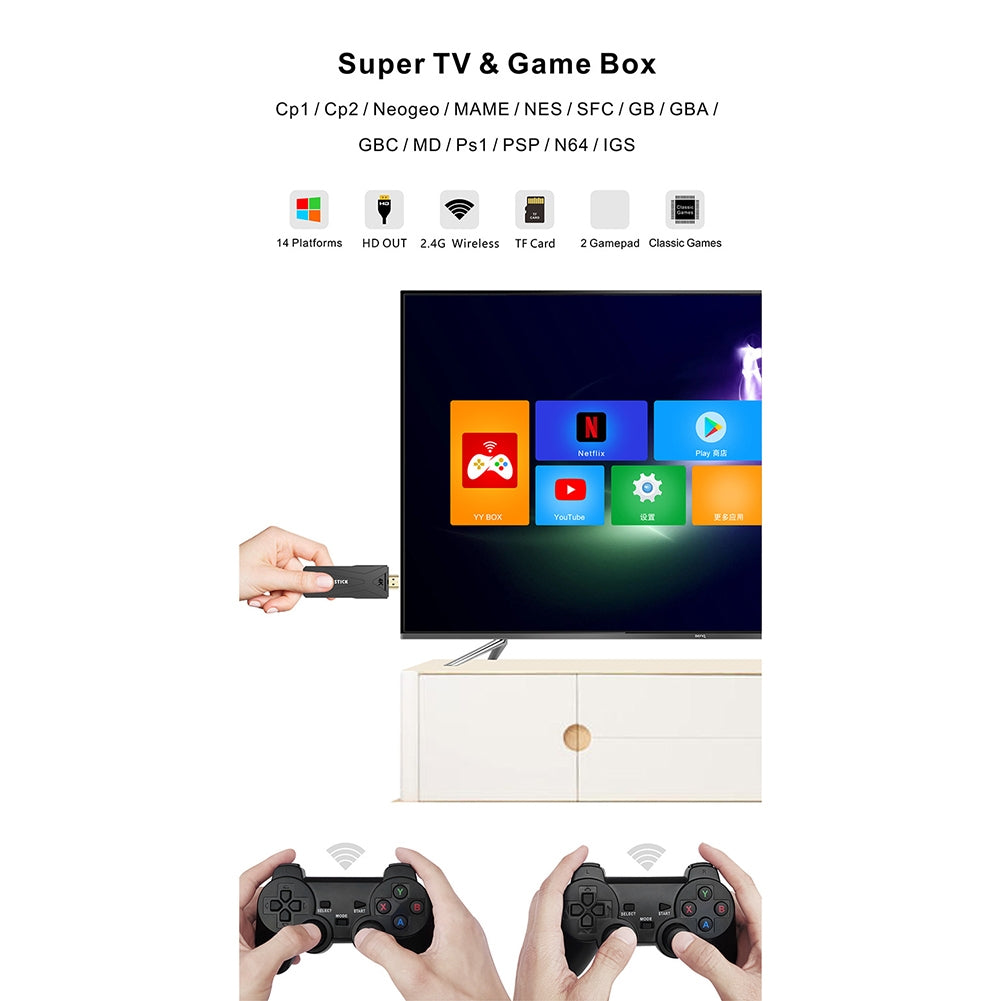 1 Set Gt65 Android Tv Game Console Dual System Wireless Controller Tv Game Console Psp Gd10 Black 128g