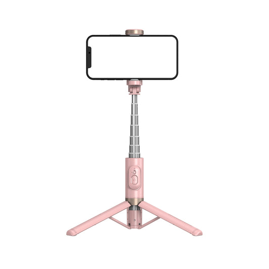 Q12 Mobile Phone Bluetooth Selfie Stick Tripod Portable Multi-functional Live Broadcast Bracket pink