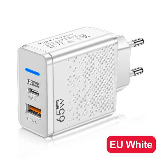 65w Usb Charger Fast Charging Plug Pd Qc 3.0 Type C Charging Adapter Compatible For Iphone Ipad Tablet white EU Plug