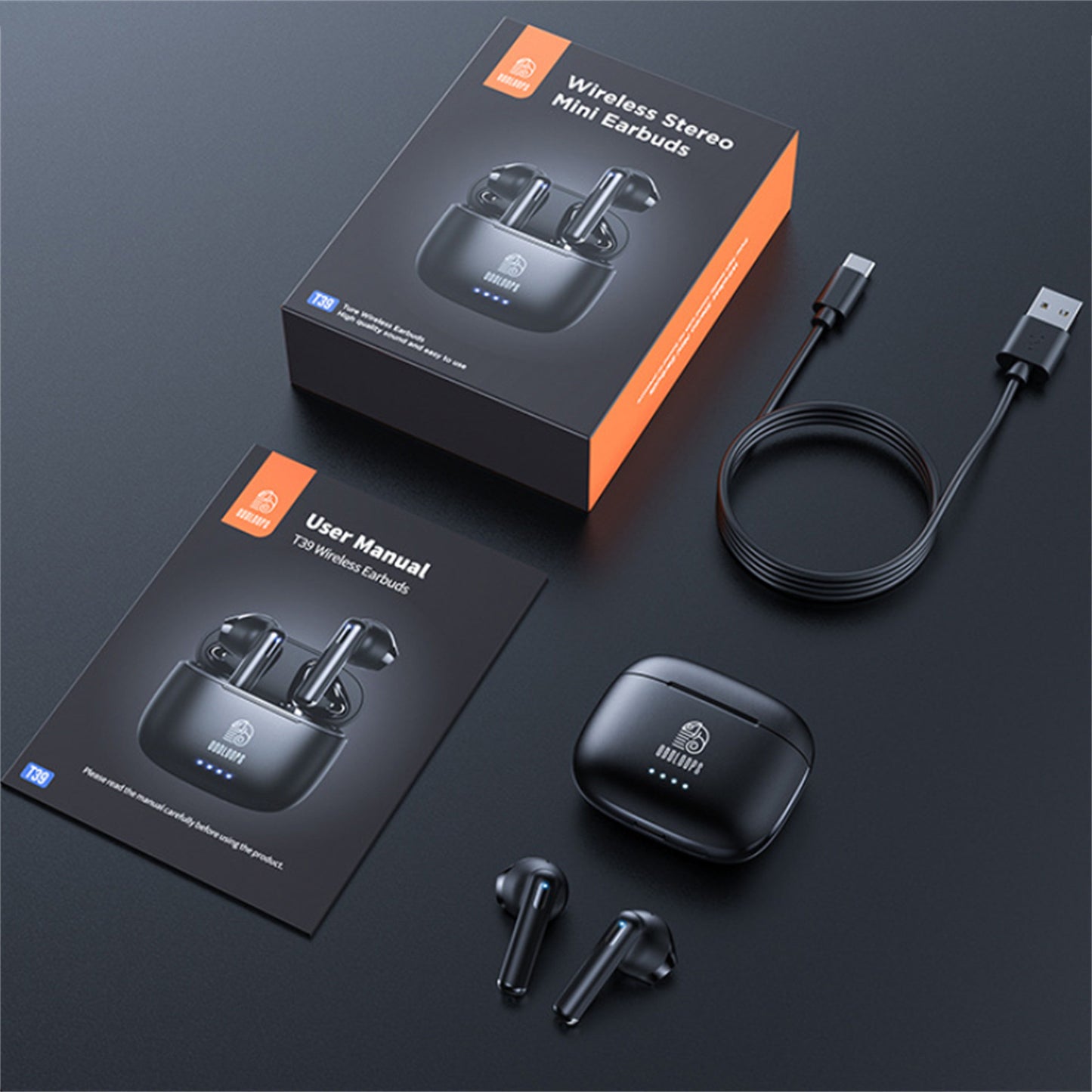 T39 Tws True Wireless Bluetooth Earphones Noise Canceling Enc Gaming Headphones In-ear Sports Headsets Black