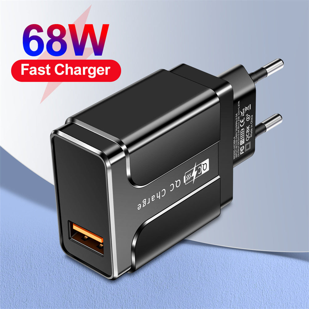 USB Charger Block Phone Charger One Port 68W USB 3.0 Power Adapter Smart Phone Wall Charger Block Cube black American gauge