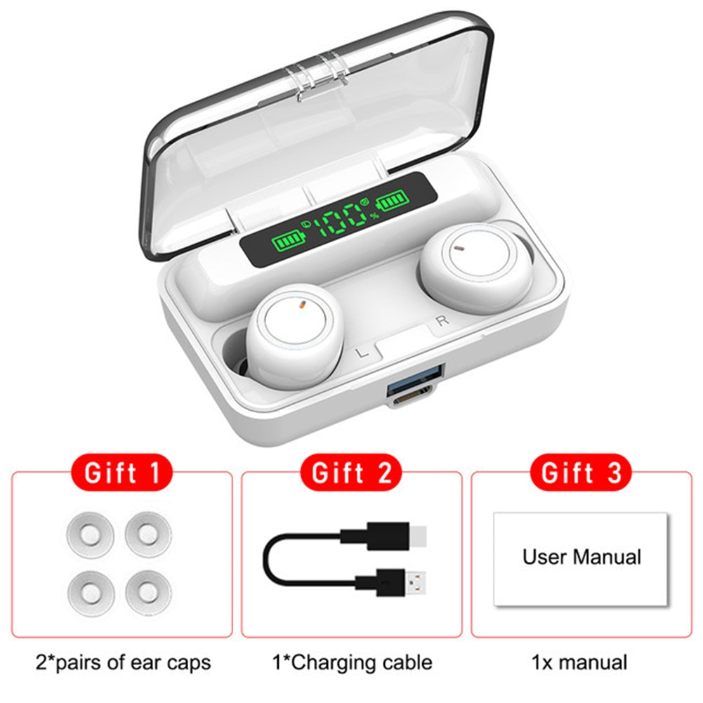 F9-3 Wireless Earbuds Waterproof Noise Canceling Earphones In-Ear Stereo Headphones With Charging Case For Sports Gaming black silver circle