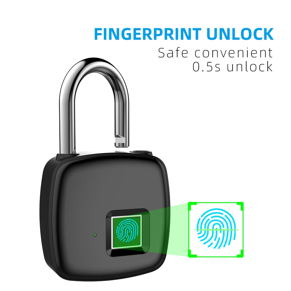 P30 Fingerprint Padlock Smart Keyless One Touch Open Biometric Lock Portable USB Rechargeable Locker Lock Black