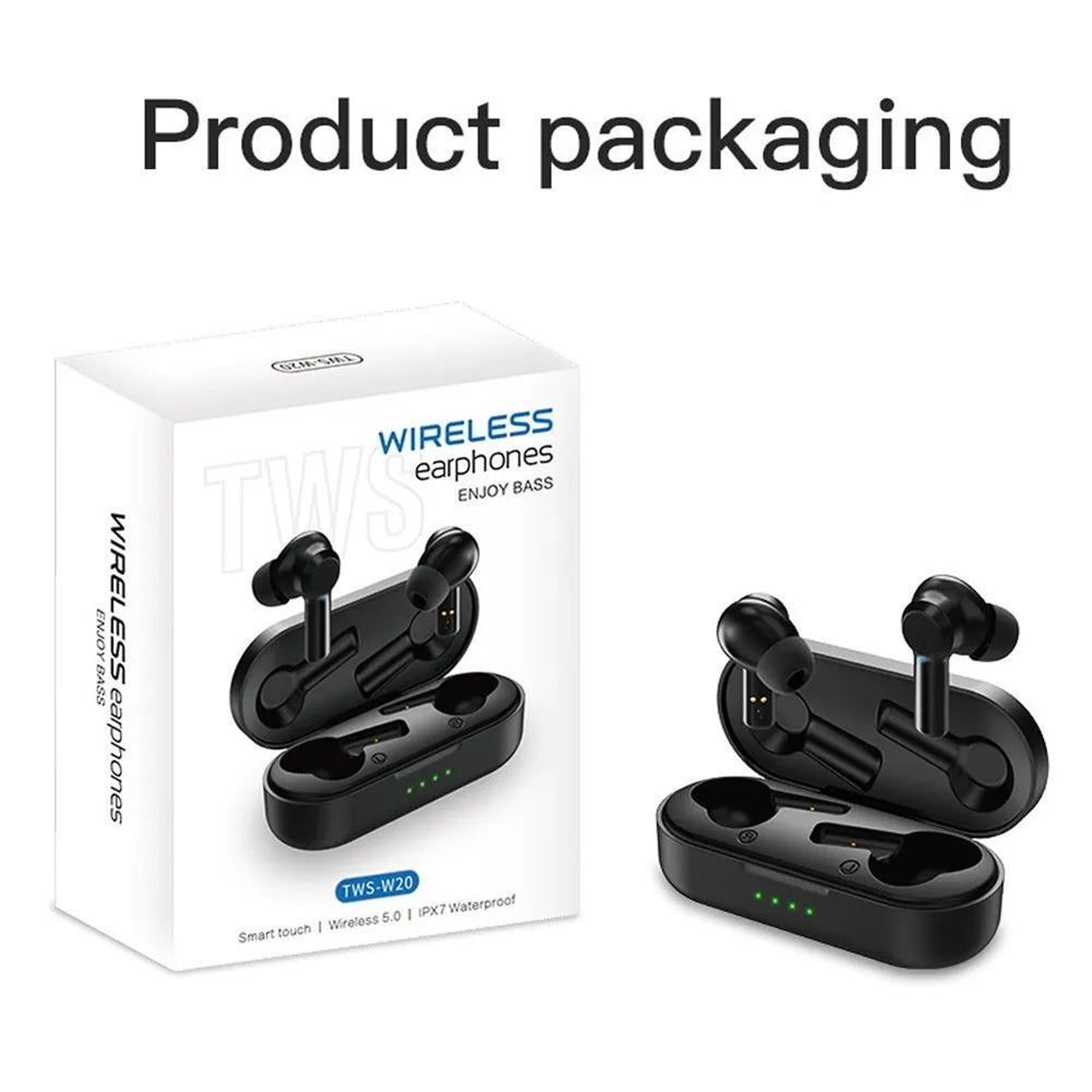 W20 Wireless Earbuds Sport Headphones 3 - 5H Playtime Ear Buds With Charging Case Earphones In-Ear Earbu For Computer Laptop black