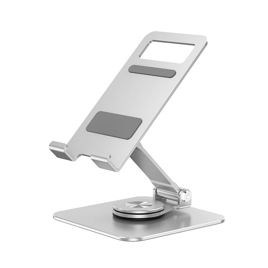 P010 Cell Phone Stand 360Rotation Foldable Desktop Phone Holder Aluminum Alloy Cradle Dock For Desk Bed Kitchen Home Office silver