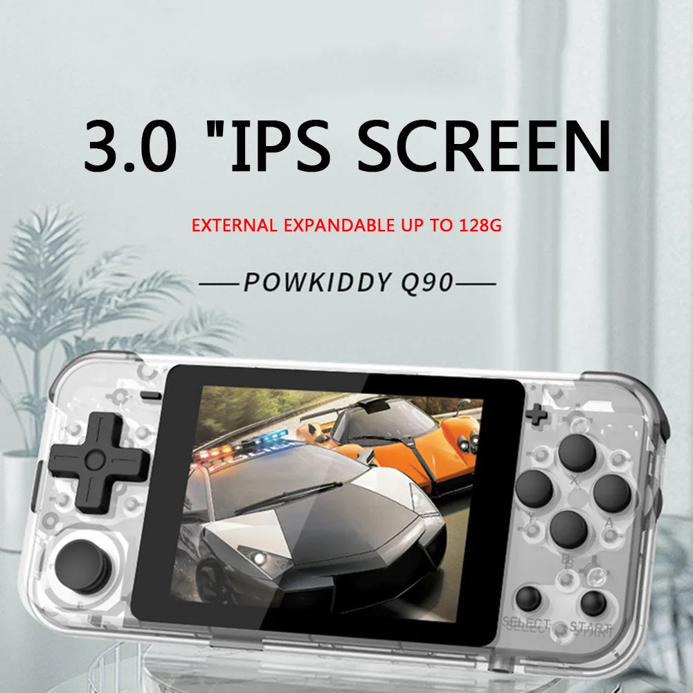 Q90 Handheld Game Console 3.0-Inch Screen Mini Retro Rechargeable Game Console with 2000 Classic Games White 64GB