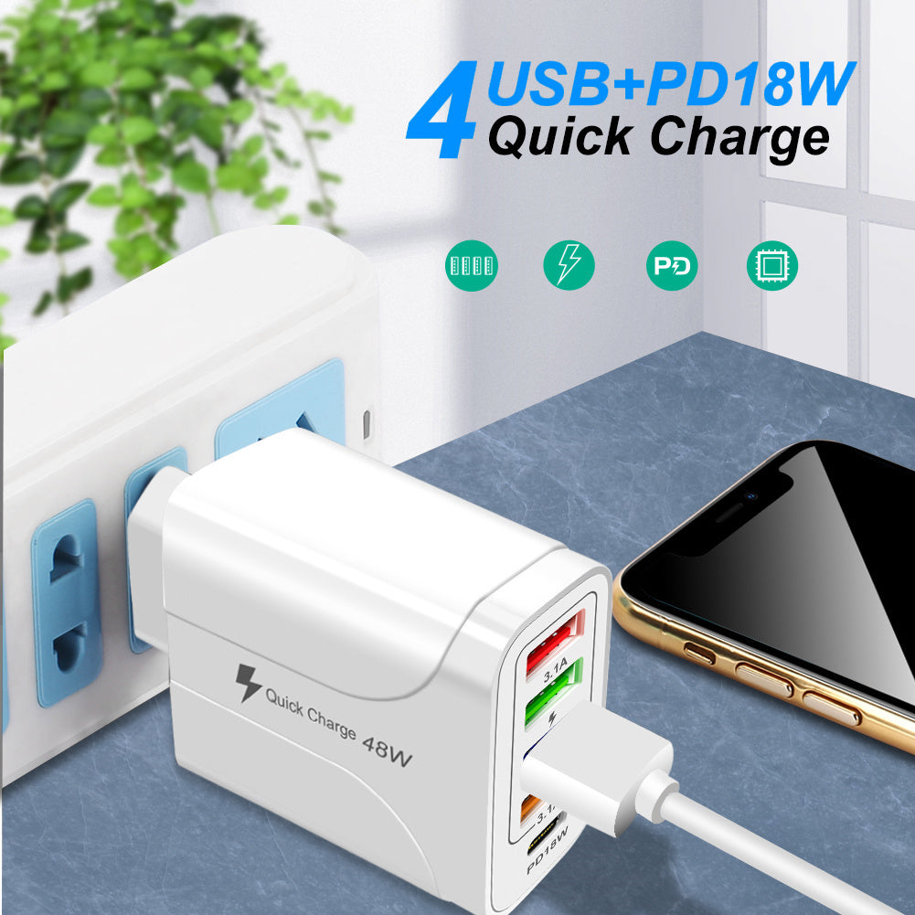 USB Charger Block Phone Charger 5 Ports 48W USB Power Adapter Smart Phone Wall Charger Block Cube Adapter White EU plug