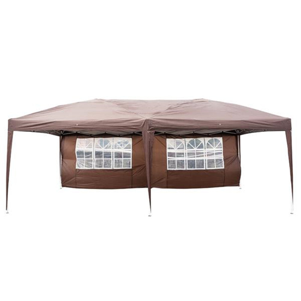 US 1 Set 210d Silver Oxford Cloth Steel Lt-3x6m 4 Sides Dark Coffee Color 2 Windows Right-angle Foldable  Shed dark brown