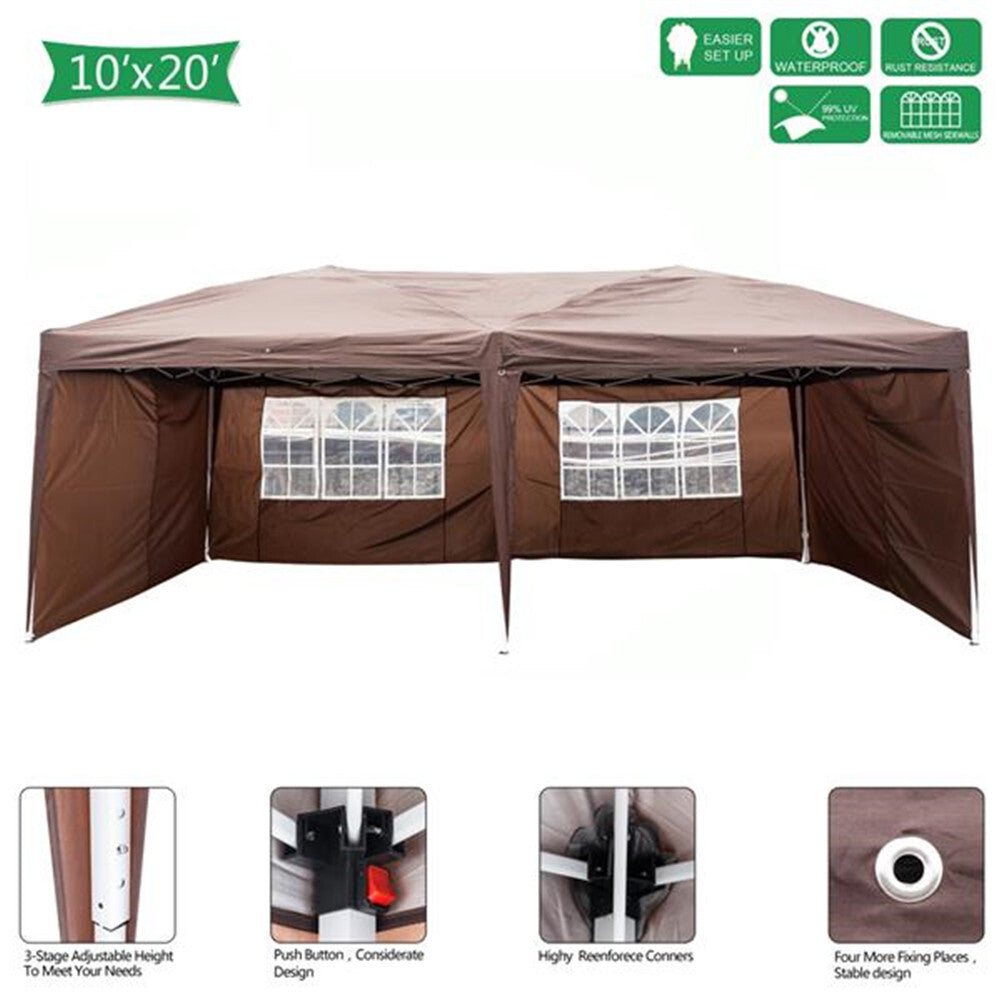 US 1 Set 210d Silver Oxford Cloth Steel Lt-3x6m 4 Sides Dark Coffee Color 2 Windows Right-angle Foldable  Shed dark brown