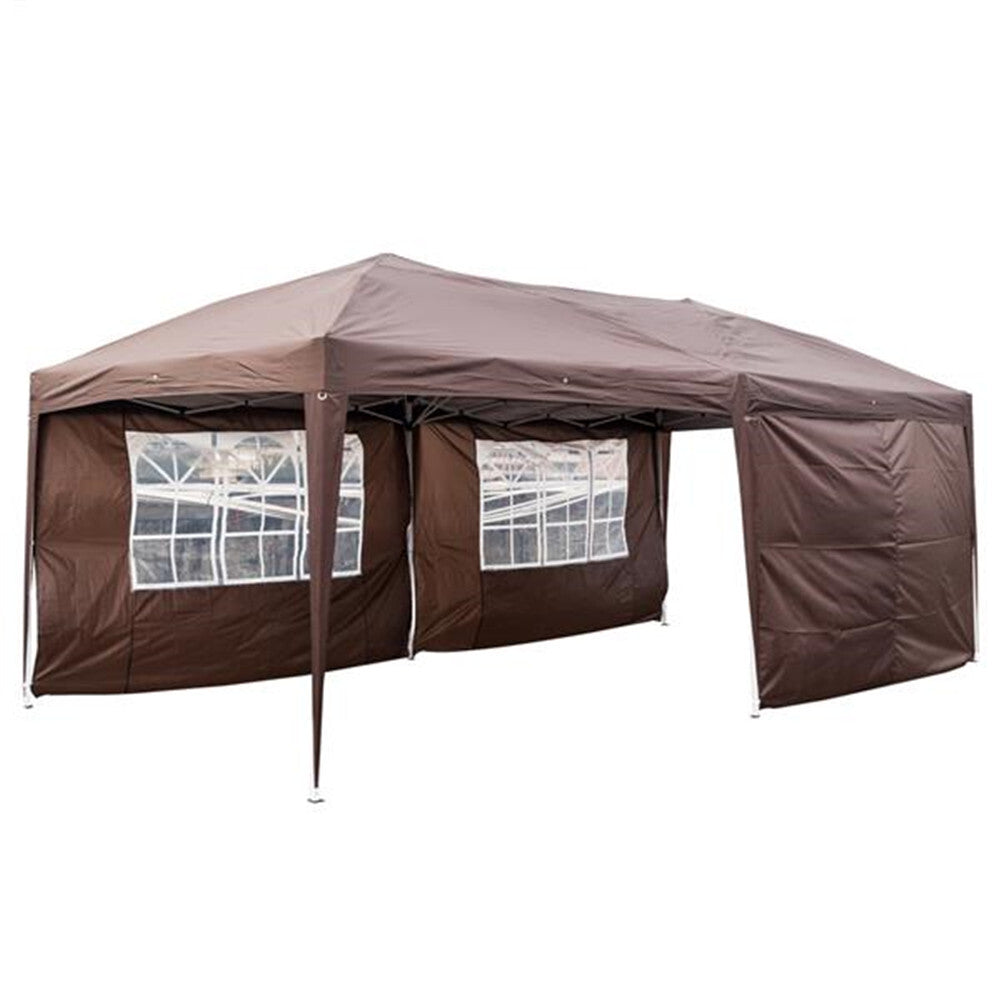 US 1 Set 210d Silver Oxford Cloth Steel Lt-3x6m 4 Sides Dark Coffee Color 2 Windows Right-angle Foldable  Shed dark brown