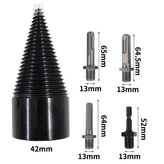 Firewood Splitter Drill Bit Set High Speed Wood Splitting Screw Cone Driver 42mm drill bit + round shank square shank hexagonal size shank 5pcs