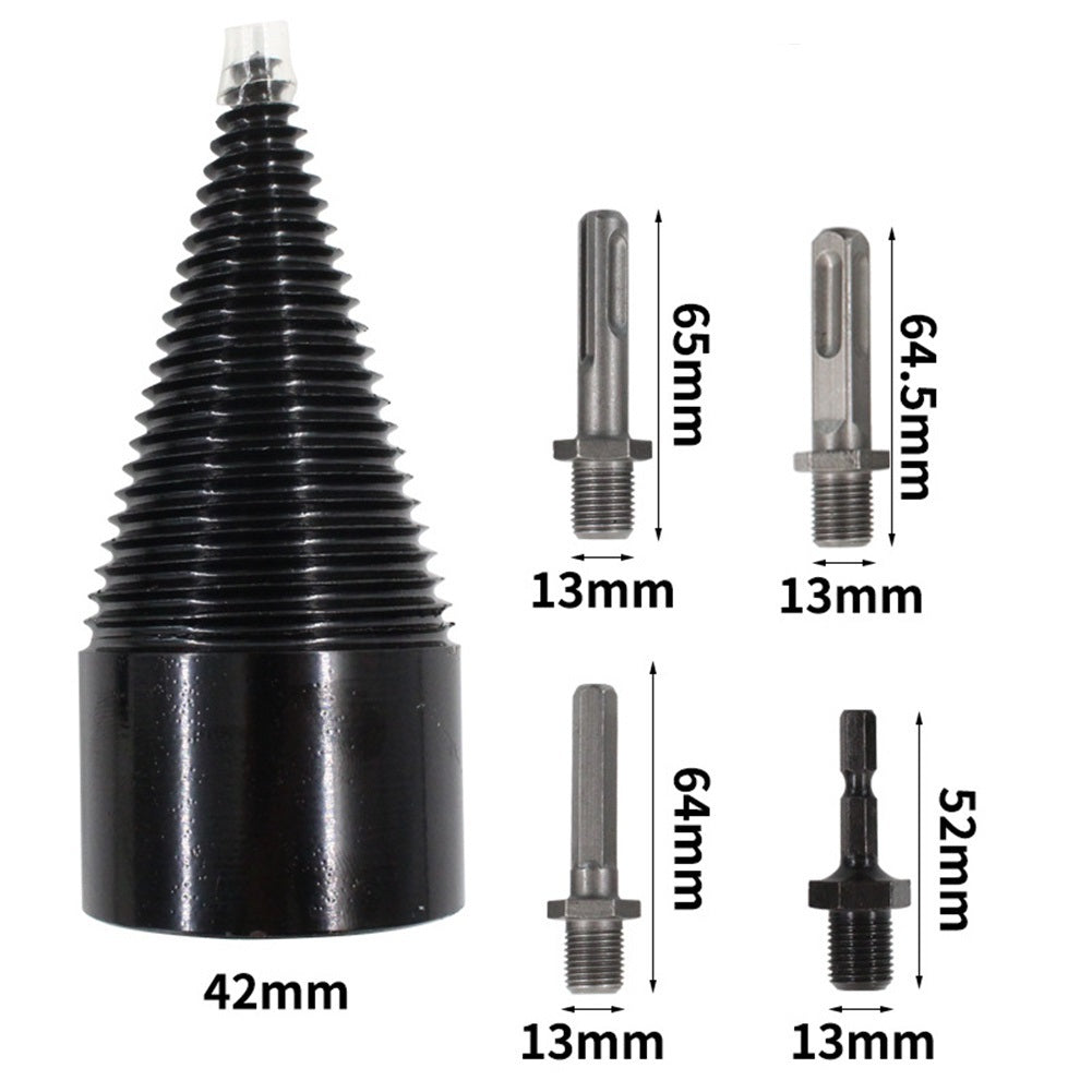 Firewood Splitter Drill Bit Set High Speed Wood Splitting Screw Cone Driver 42mm drill bit + round shank square shank hexagonal size shank 5pcs