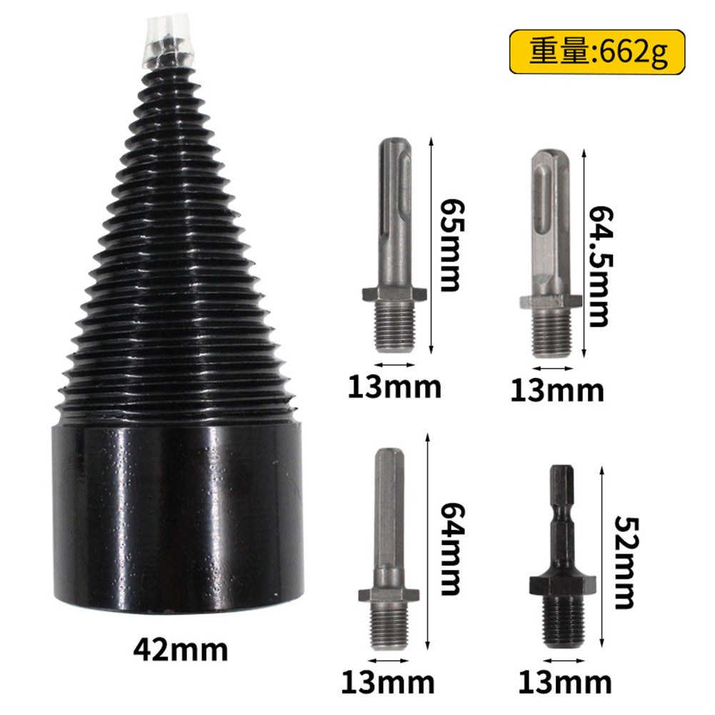 Firewood Splitter Drill Bit Set High Speed Wood Splitting Screw Cone Driver 42mm drill bit + round shank square shank hexagonal size shank 5pcs