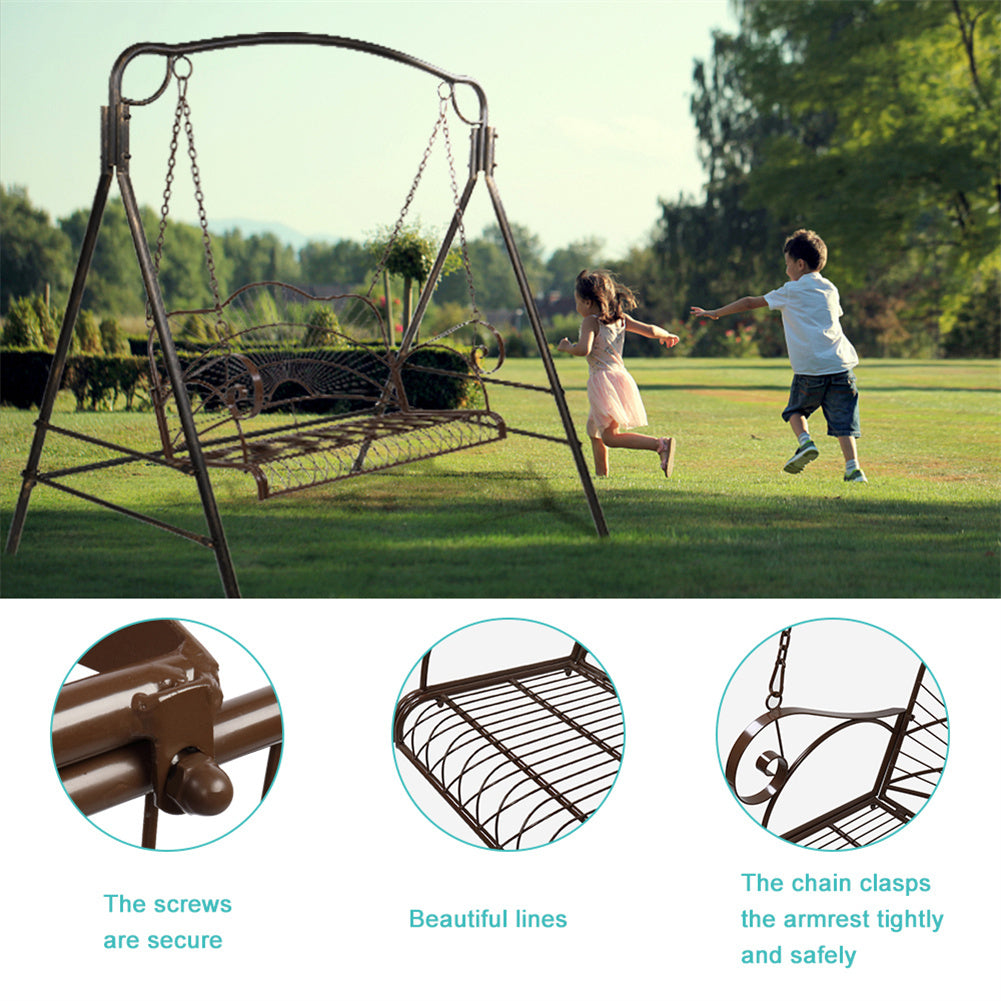 US Outdoor Garden Iron Wire Double Swing Chair Rust Resistant Hanging Swing Black