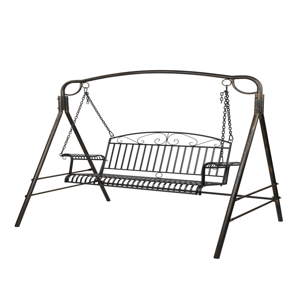 US Outdoor Garden Iron Wire Double Swing Chair Rust Resistant Hanging Swing Black