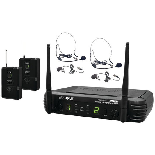 Pyle Pro PDWM3400 Premier Series Professional UHF Wireless Microphone System with 2 Body Packa, 2 Lavaliera, and 2 Headsets